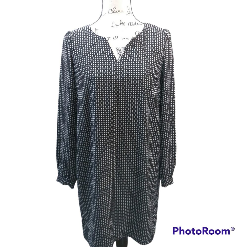 Lila Rose Black White Geometric Print Shift Dress Size 6